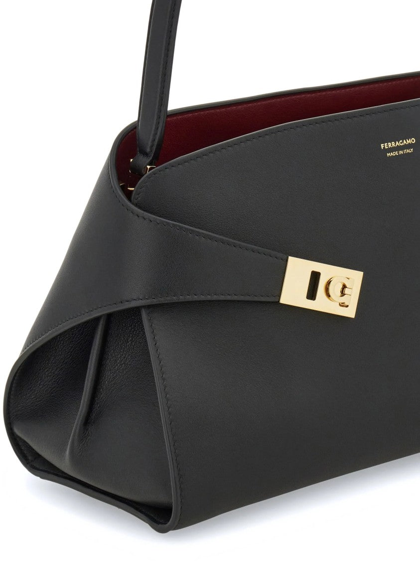 Salvatore Ferragamo Black Hug Sh S Smooth Leather Handbag