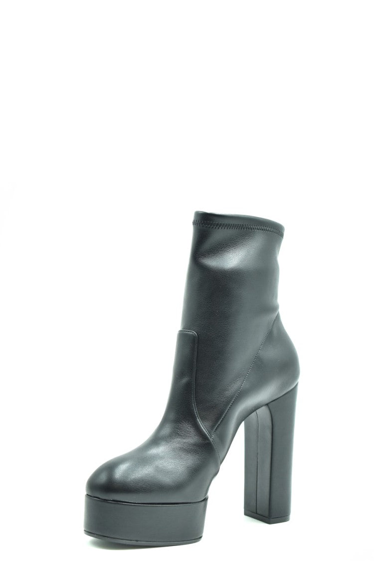 Casadei Black Leather Ankle Boots Block Heel