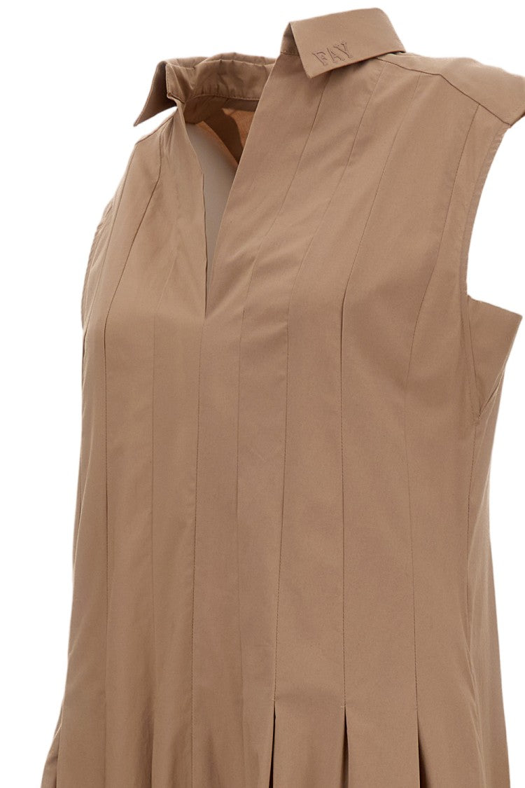Fay Pleated Sleeveless Dress With Pointed Collar And Embroidered Logo