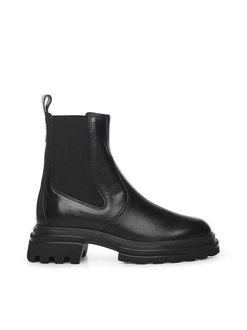 Hogan Timeless Black Leather Ankle Boots With Design