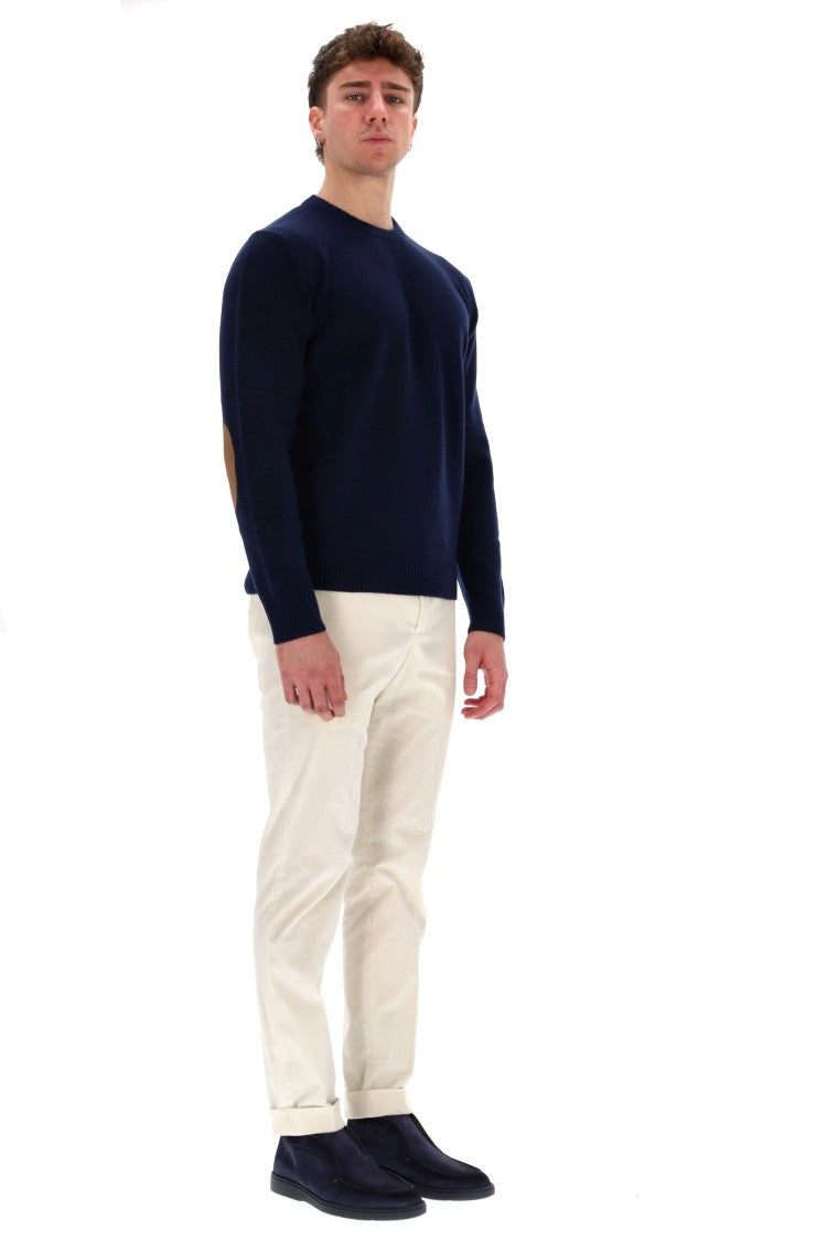 Herno Wool-Cashmere Crewneck Sweater With Suede Patches