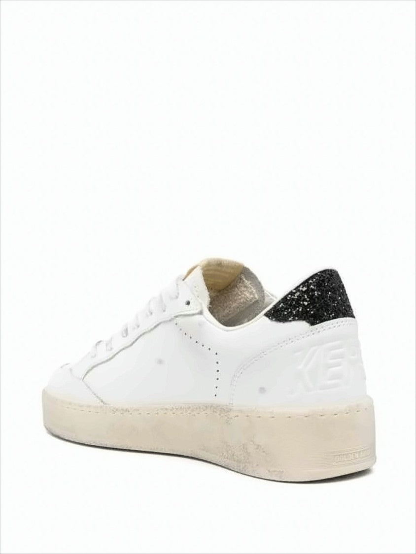 Golden Goose Distressed White Leather Sneakers With Glitter Accents