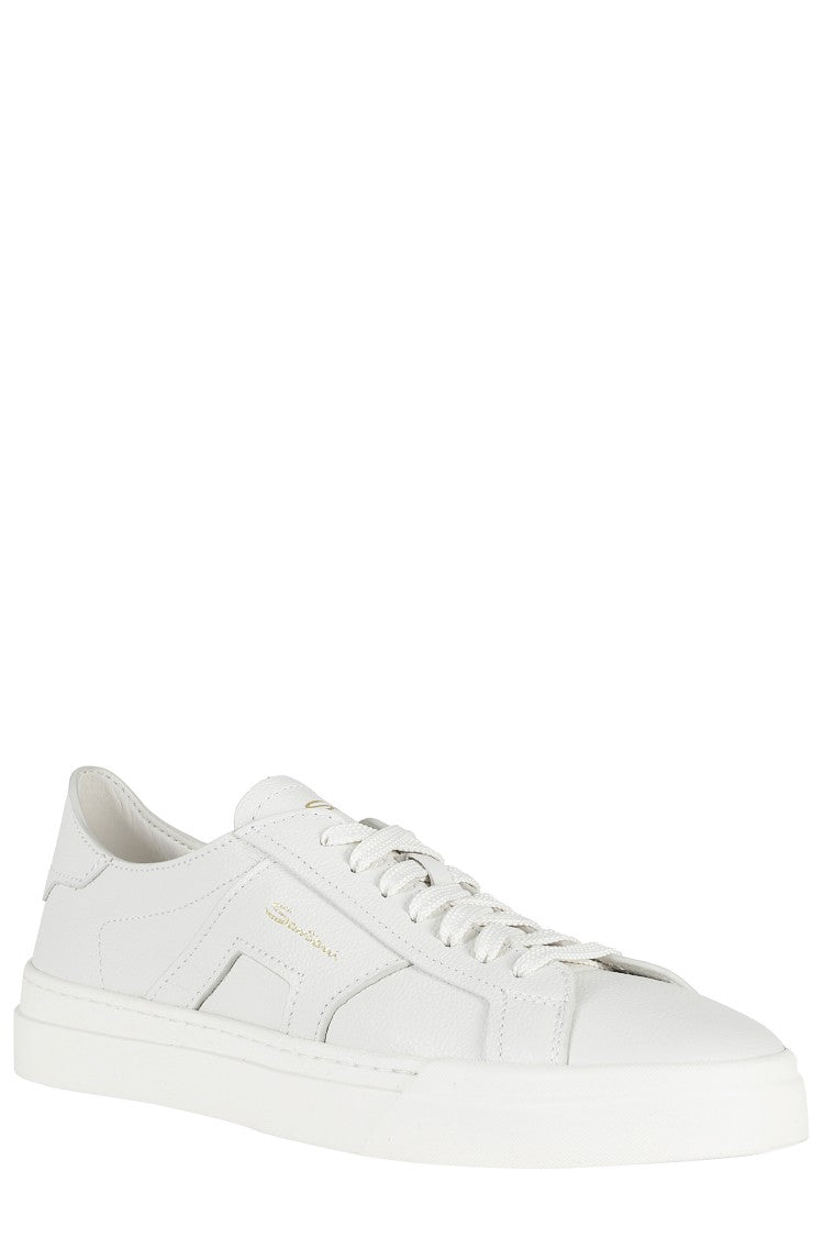 Santoni Cream Gloria Tumbled Leather Rubber Sole Leather Sneakers