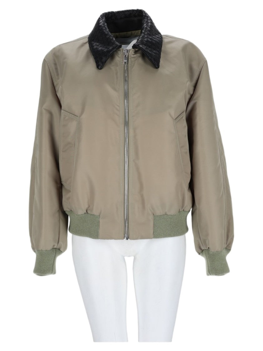 Bottega Veneta Green Boxy Textured Collar Polyamide Jacket
