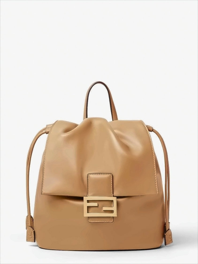 Fendi Structured Calf Leather Backpack With Rectangular Buckle