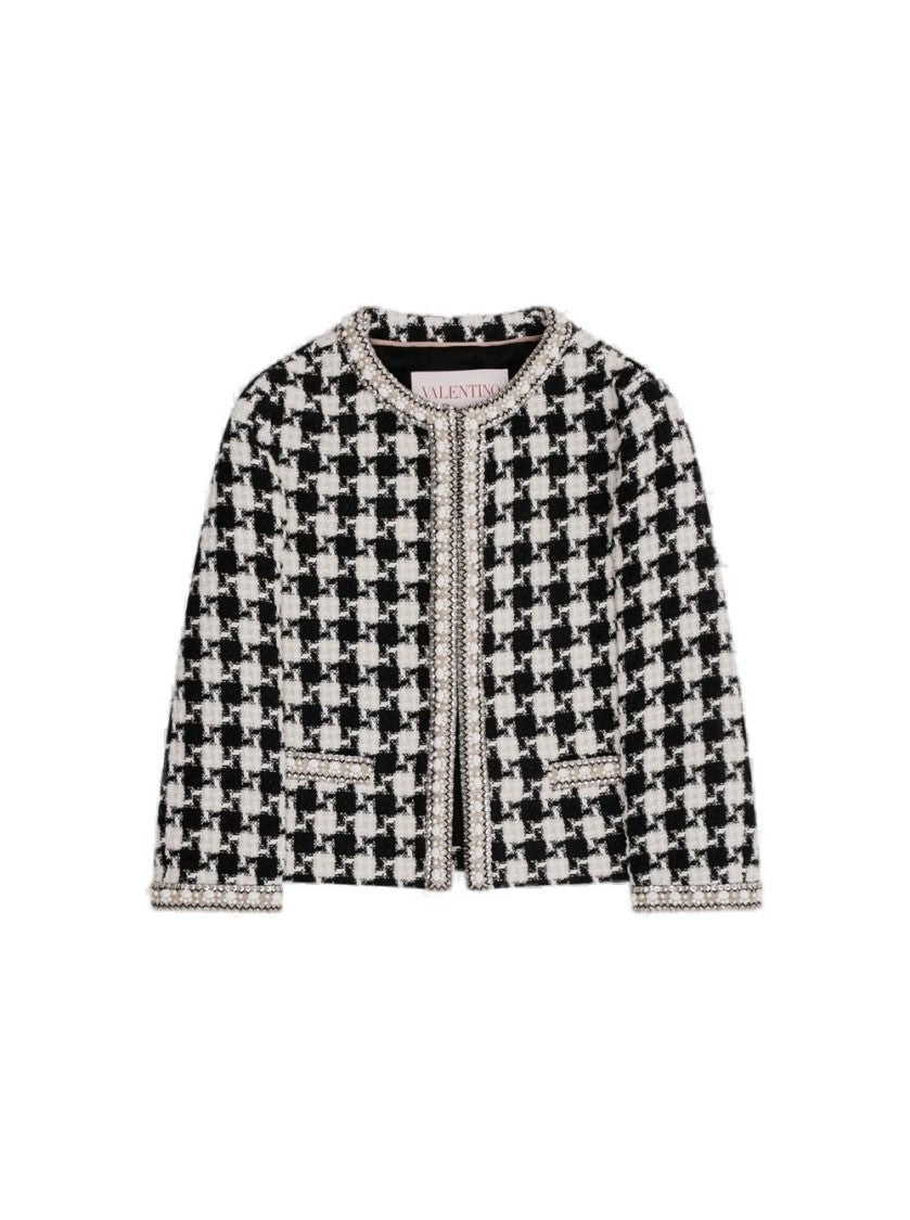 Valentino Embroidered Jacket In Damier Light Tweed White