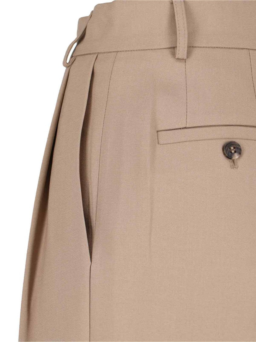 The Frankie Shop Beige Straight-Leg Trousers With Front Pleats And Dual Pockets