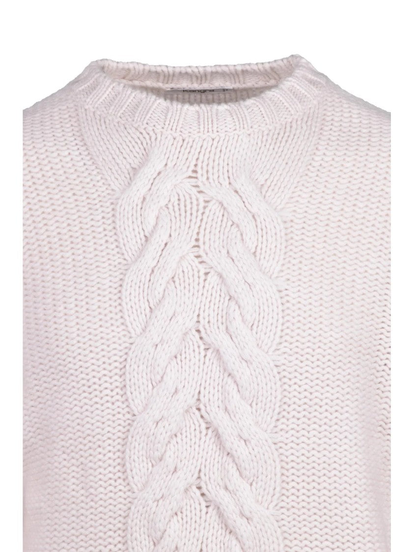 Kangra Cable Knit Sweater With Classic Crewneck In Extrafine Merino Wool