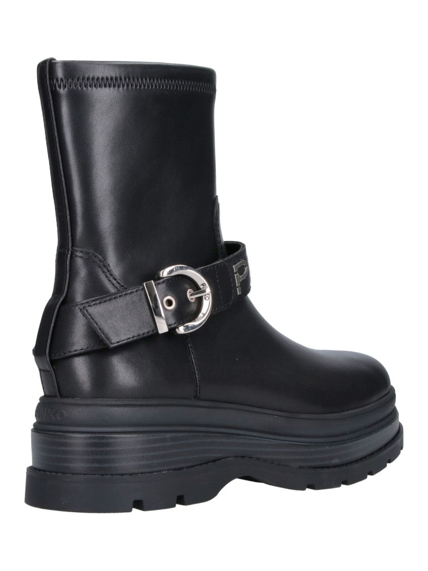 Pinko Black Eva 01 Buckle Leather Boots