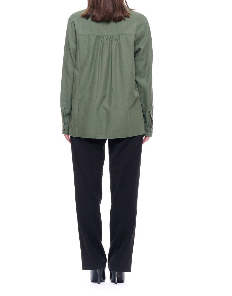 Pomandère Ivory Mandarin Collar Silk-Cotton Poplin Shirt