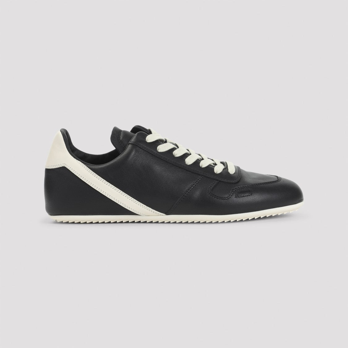 Rick Owens Black Leather Sneakers With Contrasting Lace-Up And Milk White Details