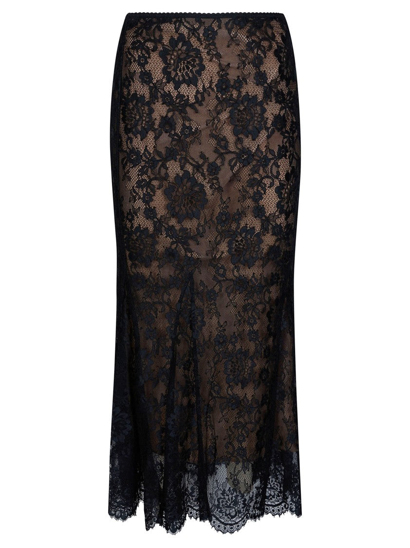 Self-Portrait Black Intricate Sheer Lace Midi Skirt