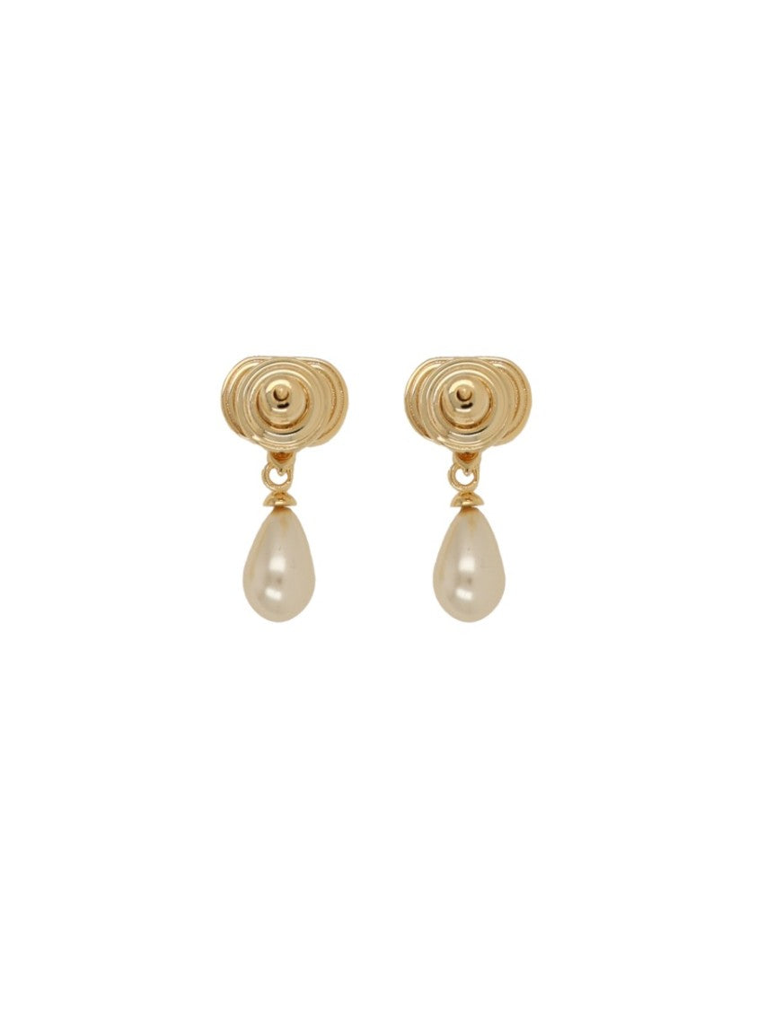 Valentino Garavani Ovalette Teardrop Pearl Metal Earrings