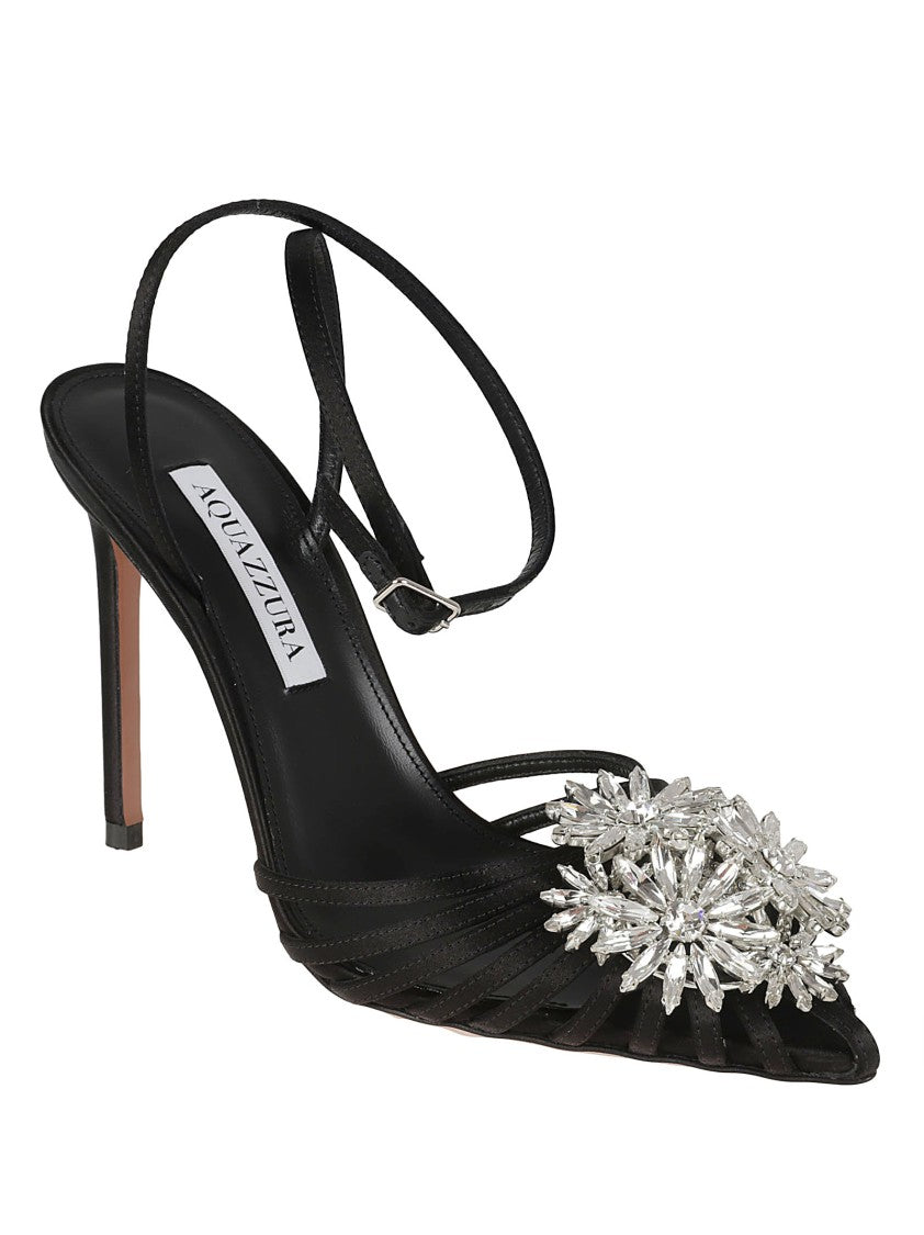 Aquazzura Black Satin Pumps With Jeweled Embellishment