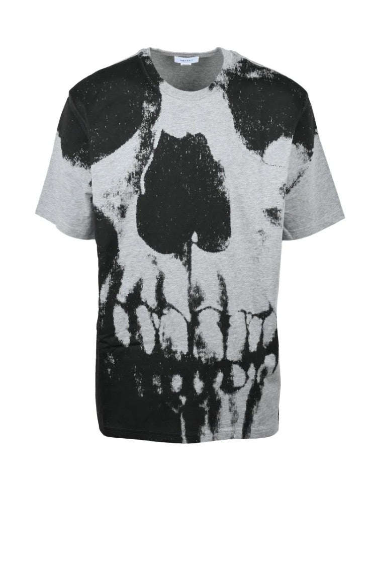 Alexander Mcqueen Black-Grey Skull Graphic Cotton T-Shirt