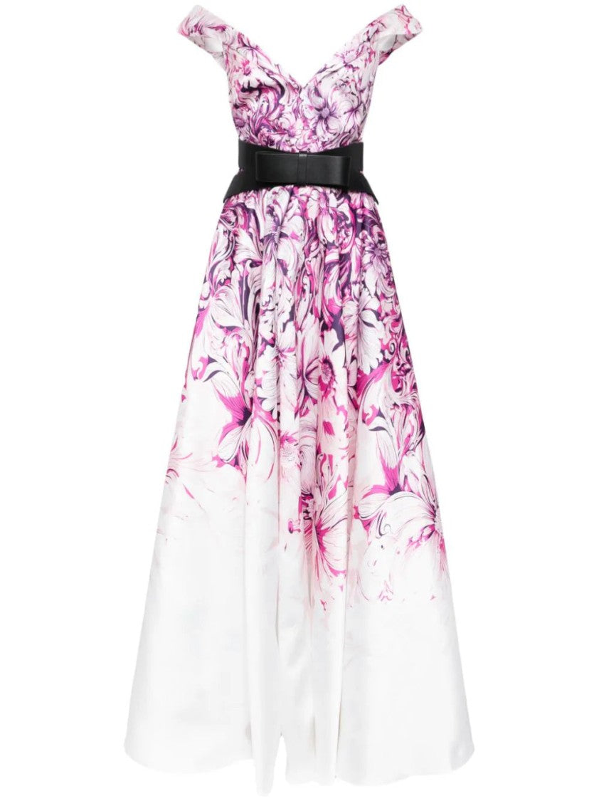 Saiid Kobeisy Mikado Printed Dress With Off-Shoulder Sleeves