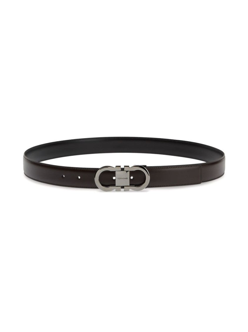 Ferragamo Black Leather Double Gancini Belt