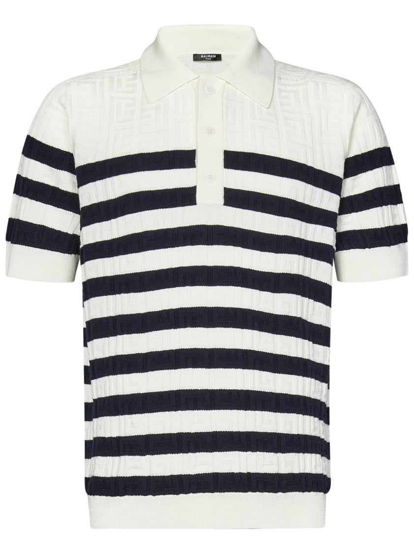 Balmain White Wool Polo Shirt