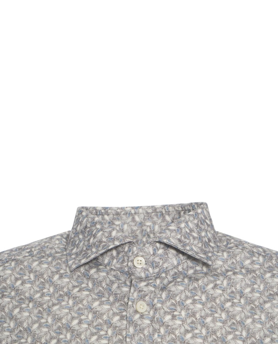 Bastoncino Refined Grey Shirt With Subtle Leaf Pattern And Kent Collar