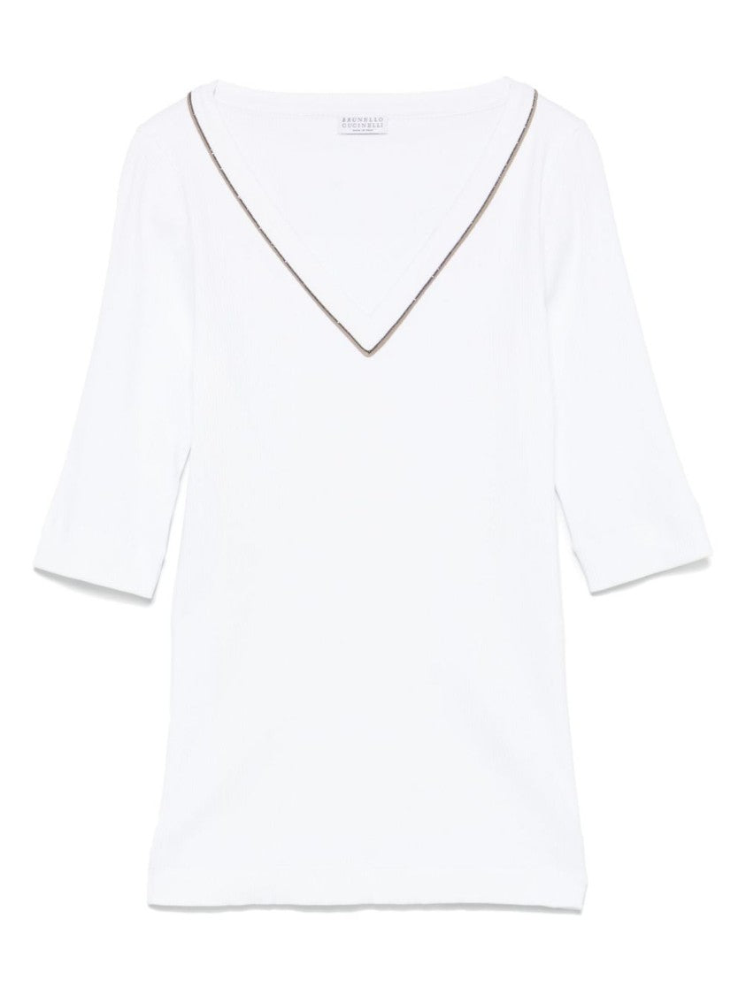 Brunello Cucinelli Classic White V-Neck Top