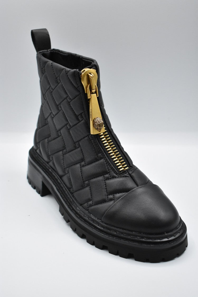 Kurt Geiger Woven Black Flat Shoes With Gold Zipper Detail