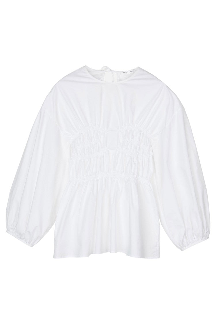 Cecilie Bahnsen Peplum Cotton Top With Iconic Puff Sleeves