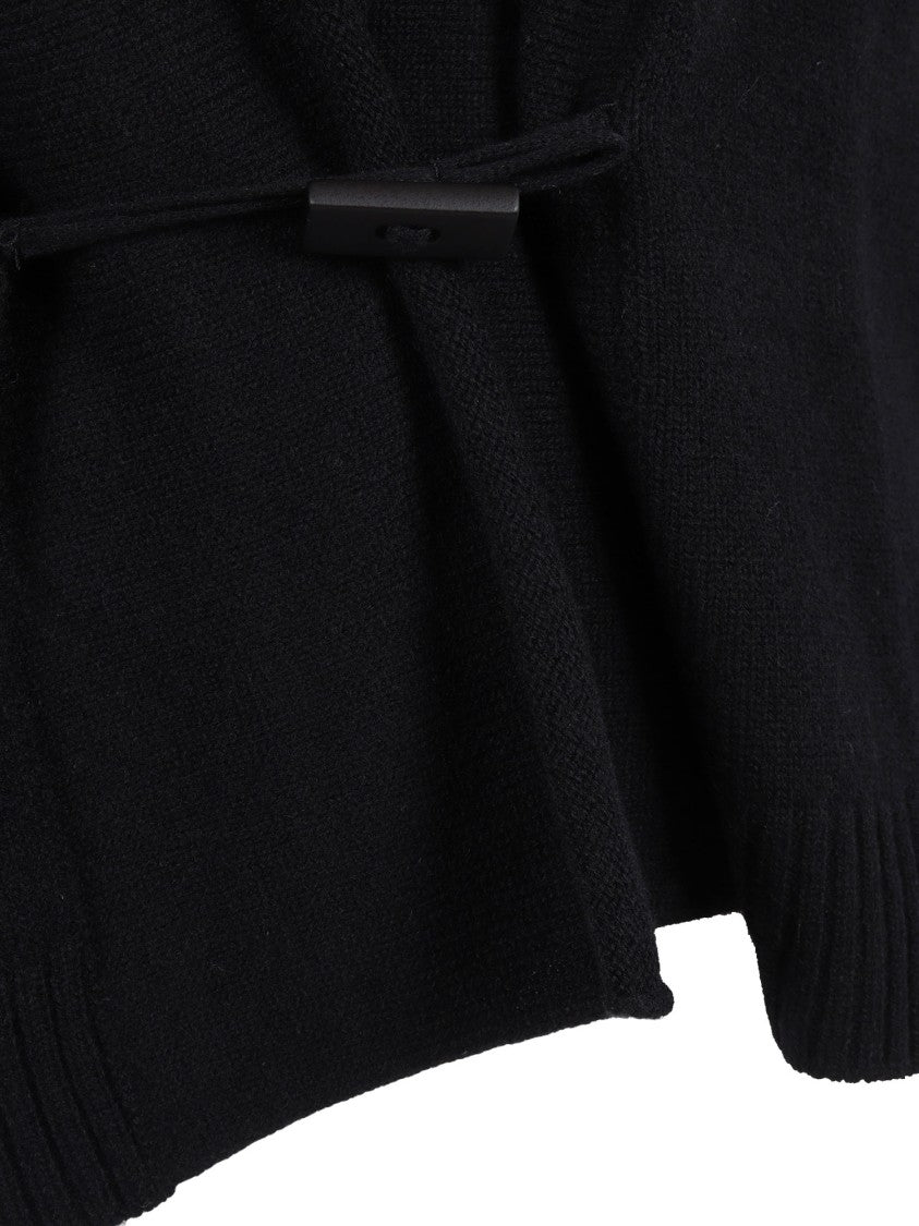 Kangra Cashmere Wrap-Style Black Cardigan With Button Closure And Ribbed Cuffs