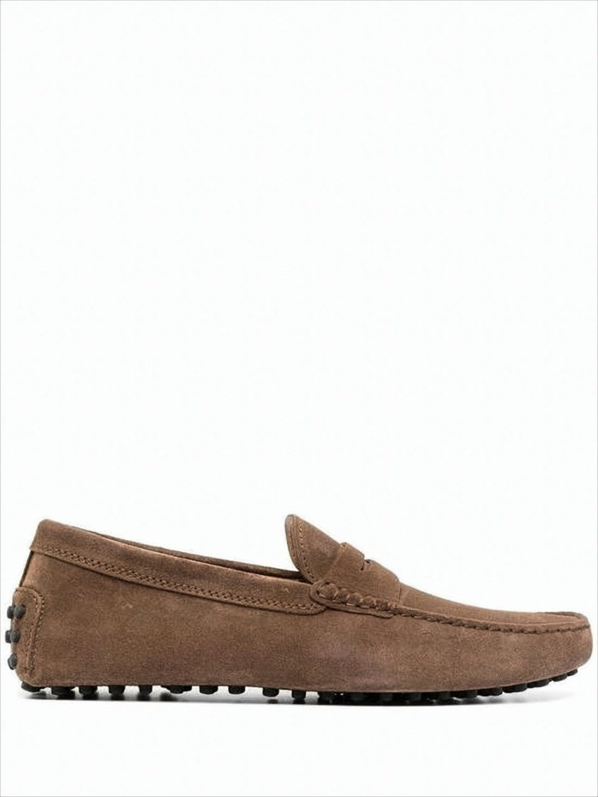 Tod's Suede Penny Loafers With Pebbled Rubber Sole