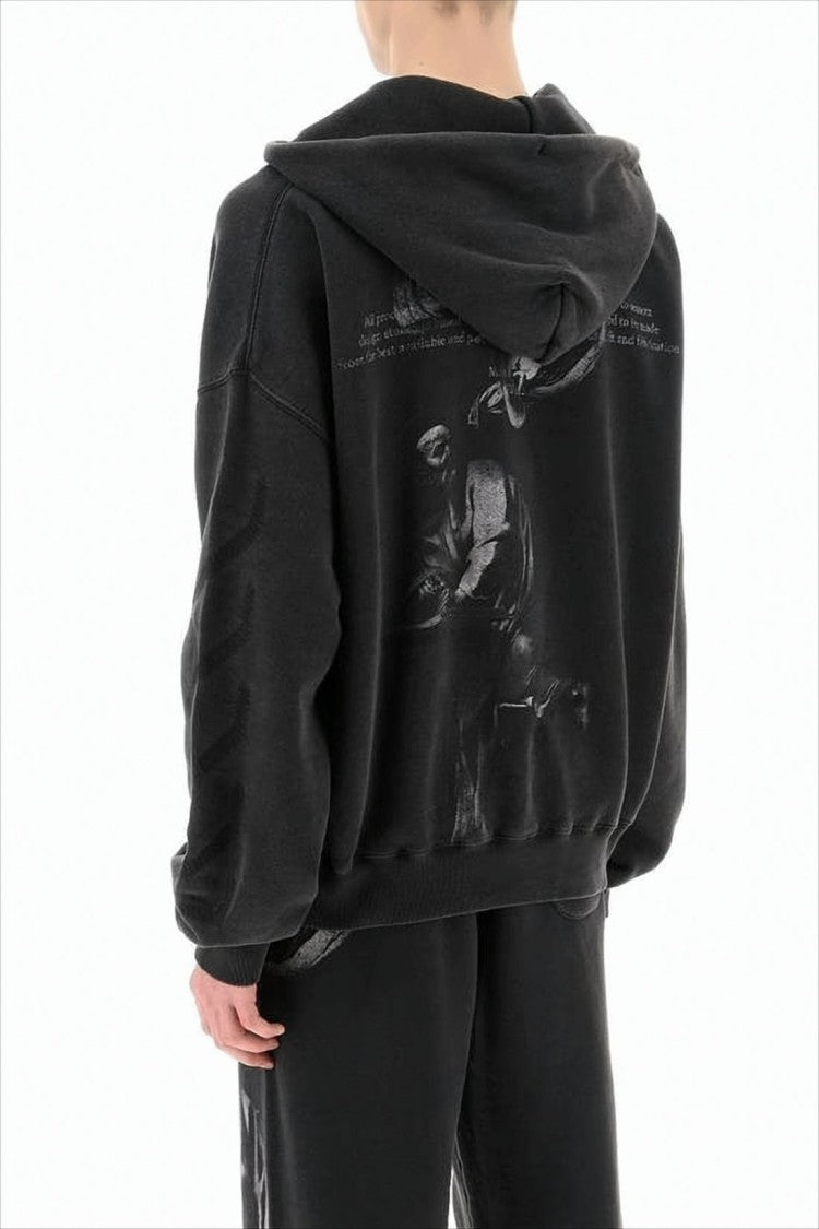 Off-White Cropped Black Hoodie With Embossed Detailing And Graphic Print