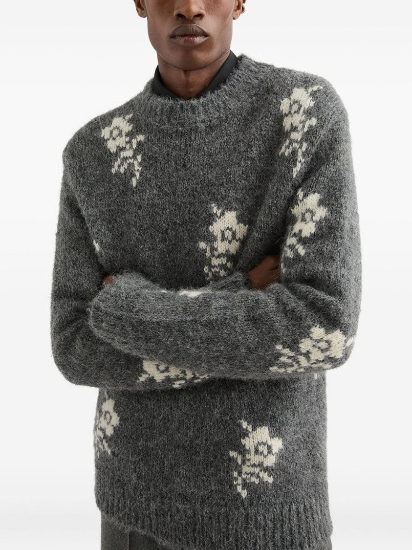 Jil Sander Medium Grey Floral Knitted Jumper