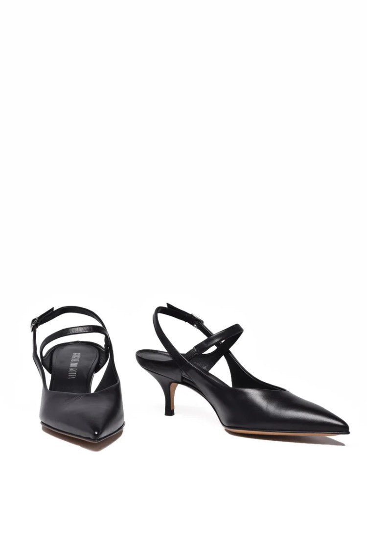 Guglielmo Rotta Black Leather Rubber Sole Heeled Pump