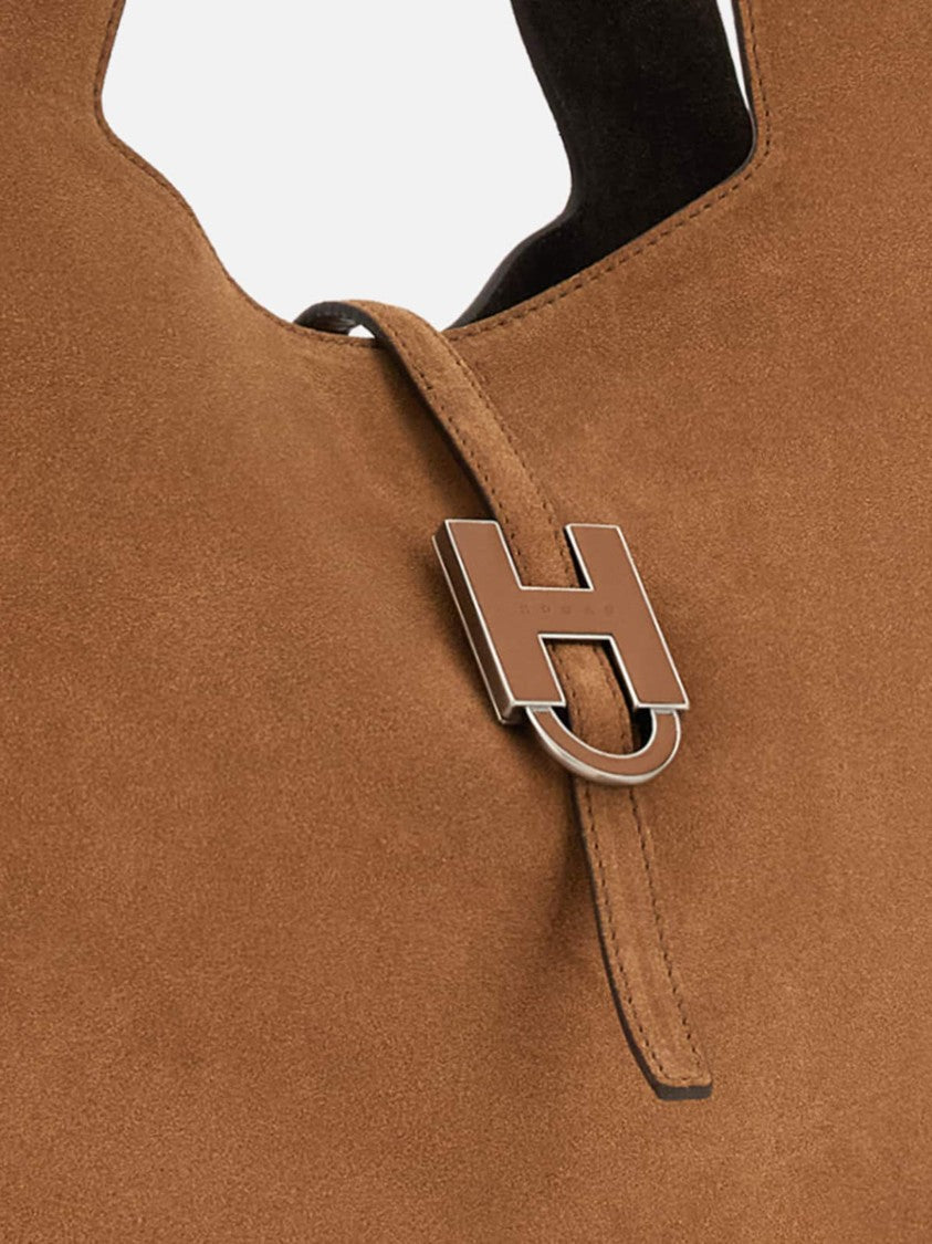 Hogan Warm Brown Suede H-Clasp Tote Bag