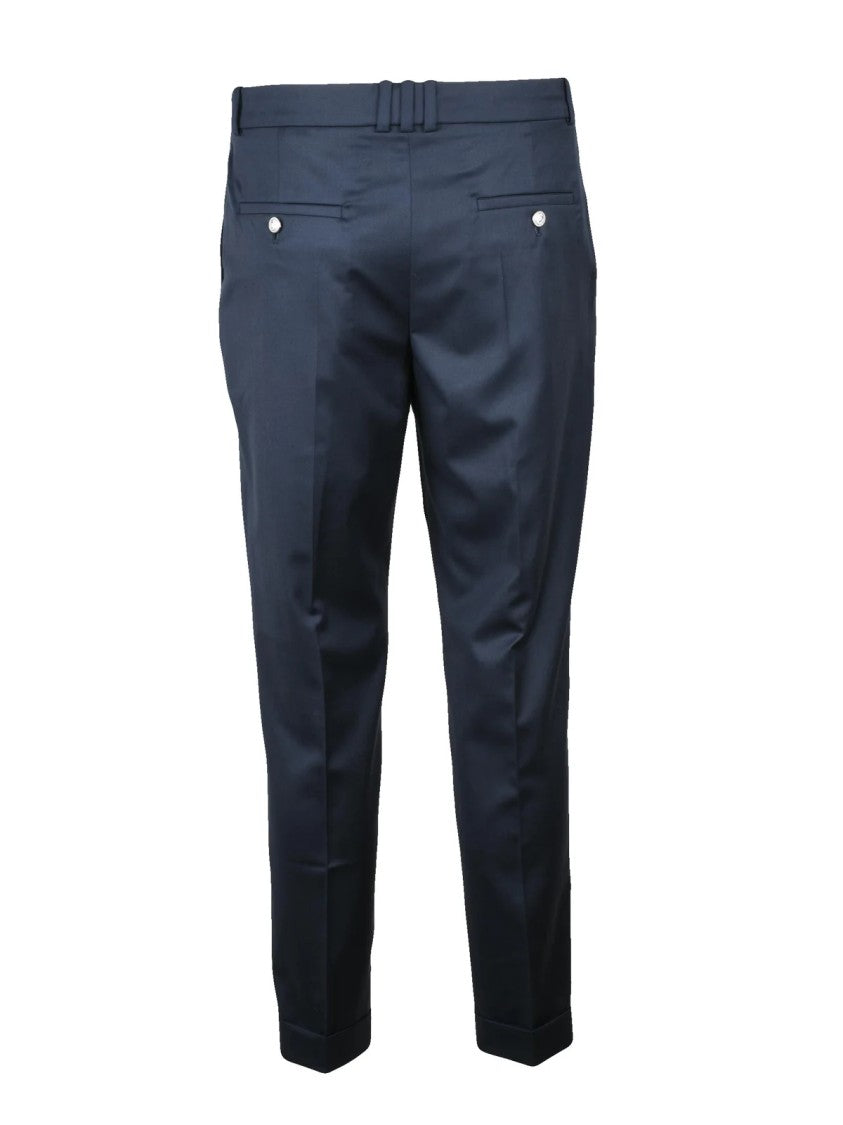 Balmain Tailored Blue Wool Trousers With Pressed Creases And Buttoned Pockets
