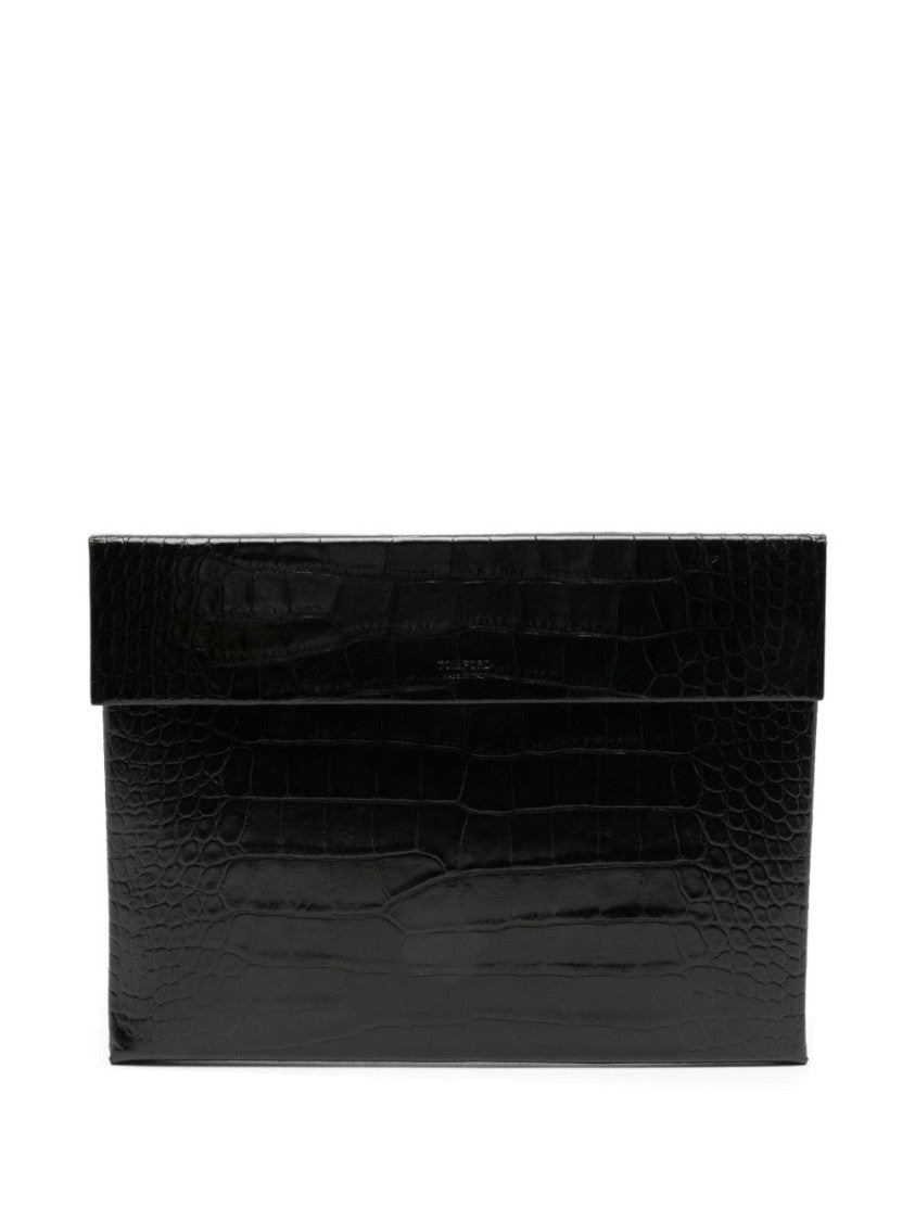 Tom Ford Crocodile-Embossed Black Wallet With Flap Closure