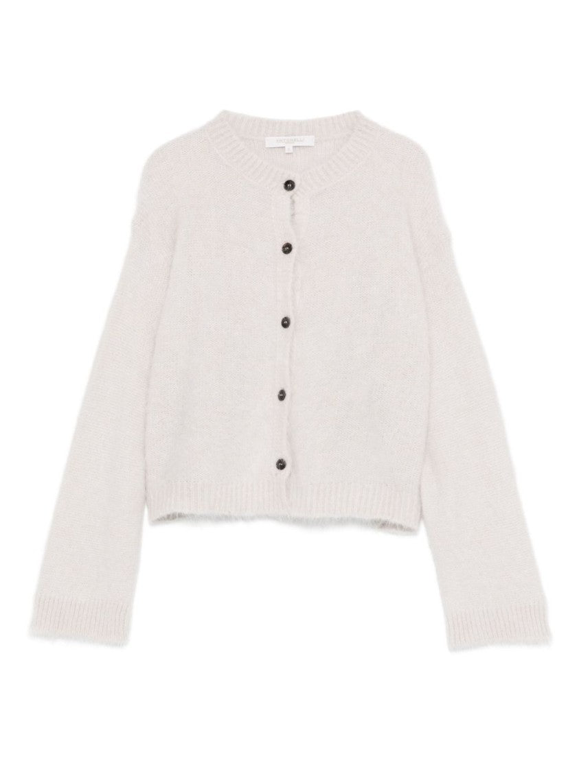 Antonelli Fuzzy Cropped Cardigan With Ribbed Details