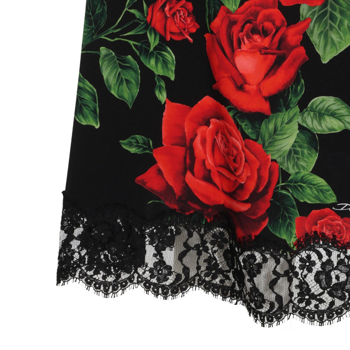 Dolce & Gabbana Floral Print Lace Trim Side Slit Midi Skirt