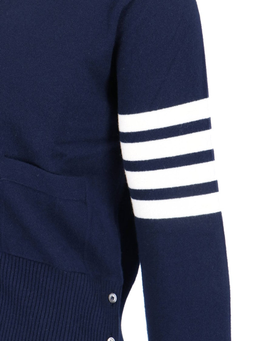 Thom Browne Navy Cashmere Cardigan With V-Neckline