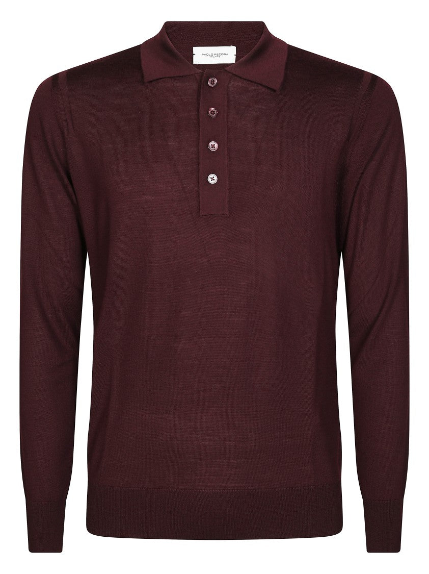 Paolo Pecora Burgundy Long-Sleeved Polo With Classic Collar