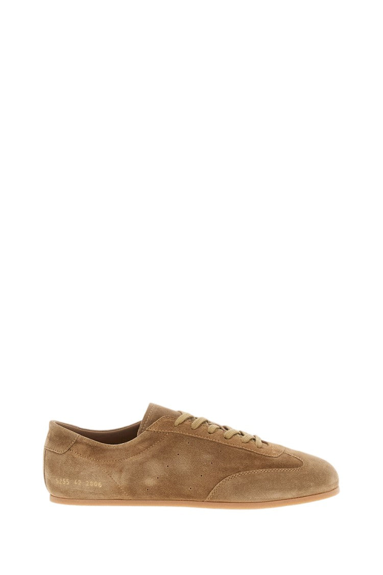 Common Projects Beige Gold-Stamped Serial Number Driving Suede Low-Top Sneakers