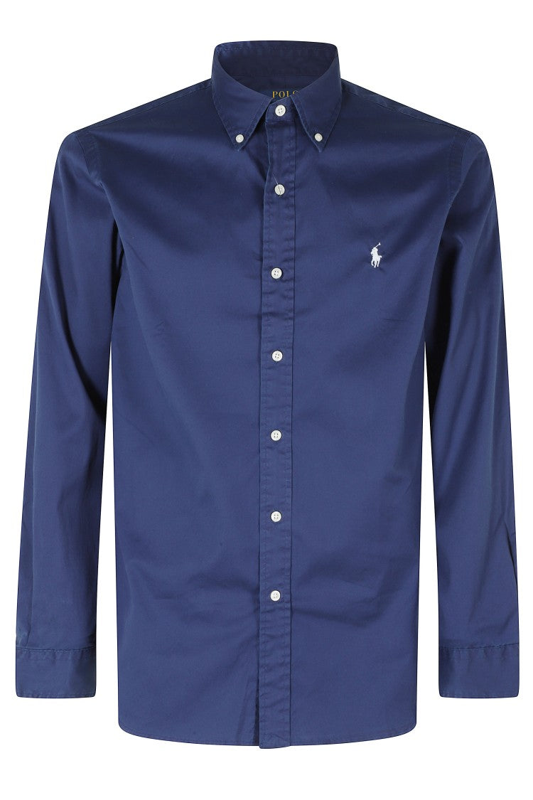 Polo Ralph Lauren Blue Embroidered Logo Button-Down Cotton Slim Shirt