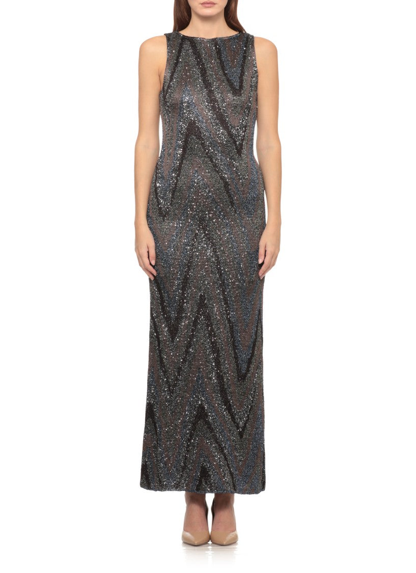 Missoni Multicolor Sequined Lurex Side Vent Viscose Maxi Dress