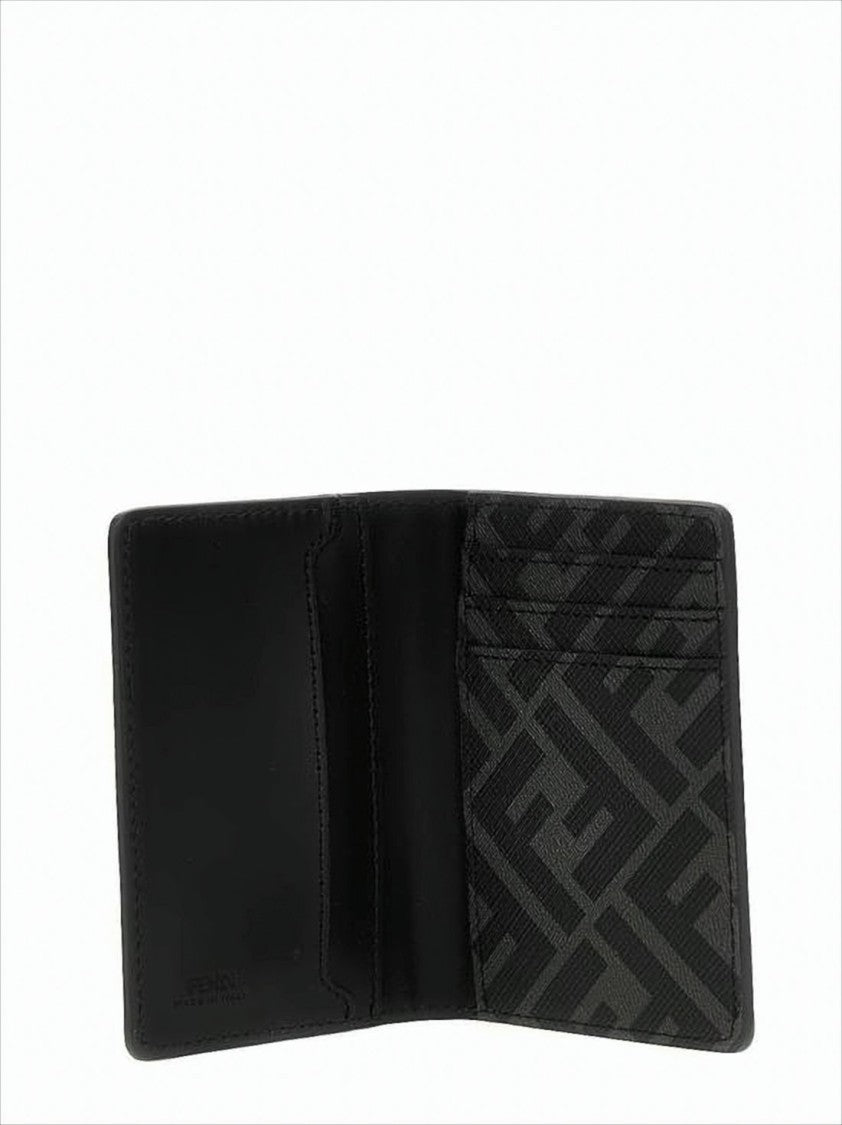 Fendi Compact Bifold Wallet With Patterned Fabric Panel