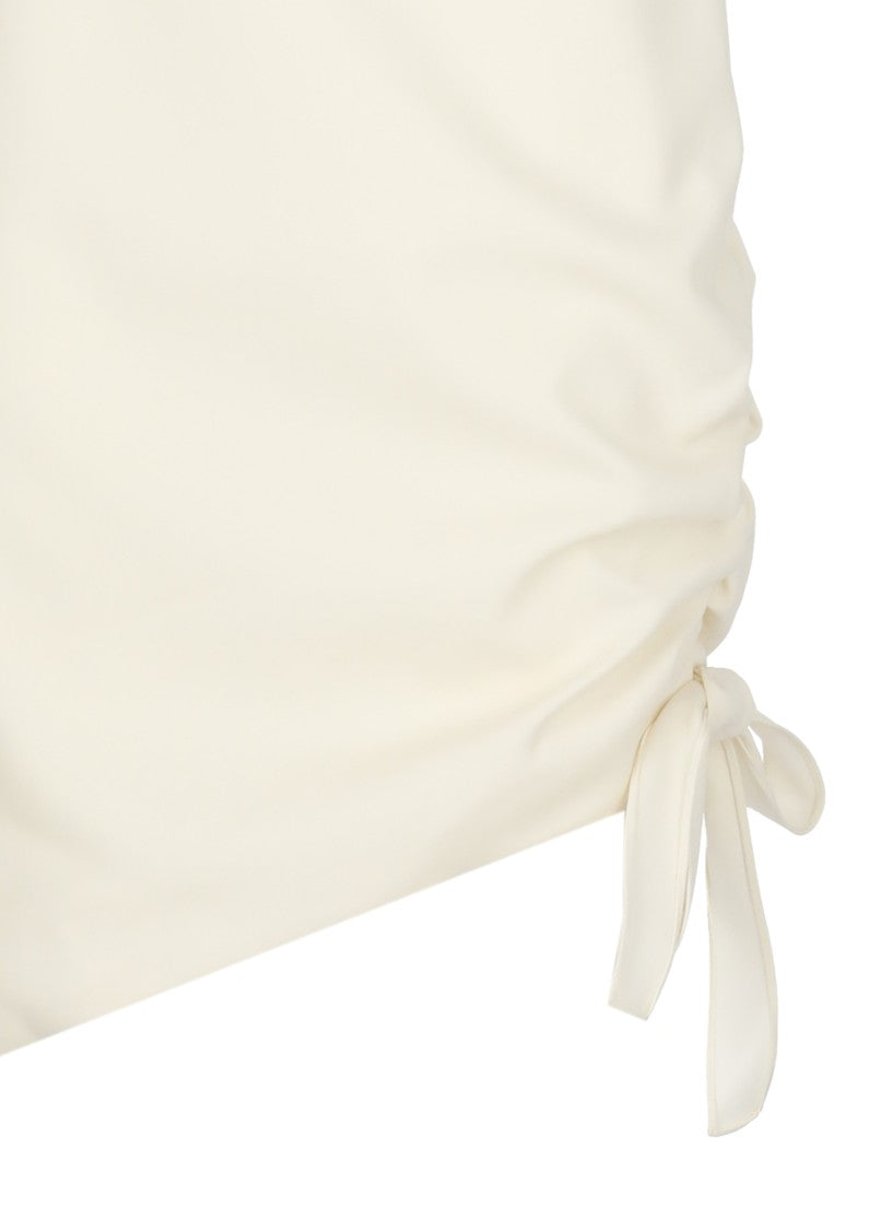 Carolina Herrera Ivory Wool Dress With Asymmetrical Drape And Bow Detail