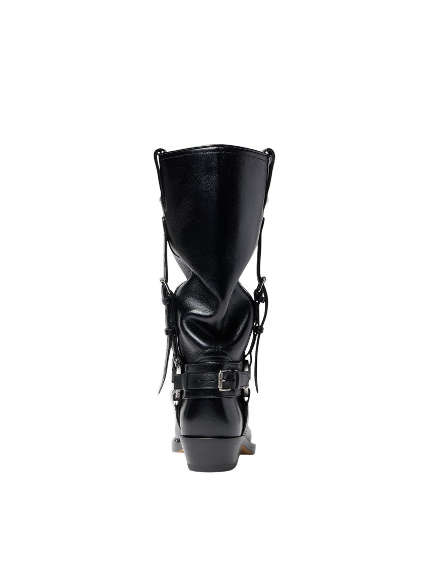 Fendi Black Texan Ruched Shaft Ankle Buckle Calfskin Boots