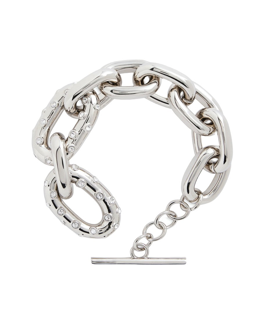 Rabanne Interlaced Silver Chain Bracelet With Crystal Accents