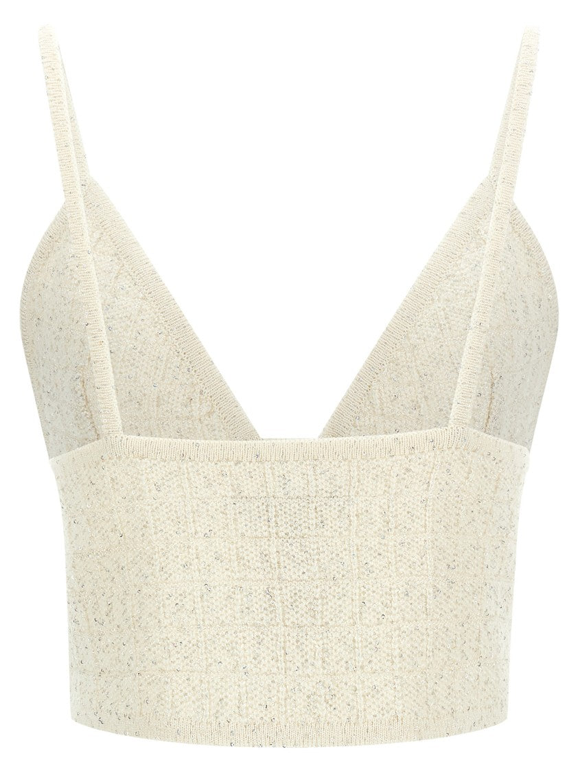 Alessandra Rich Triangle-Cut Wool Blend Top With Micro Sequin Appliqué