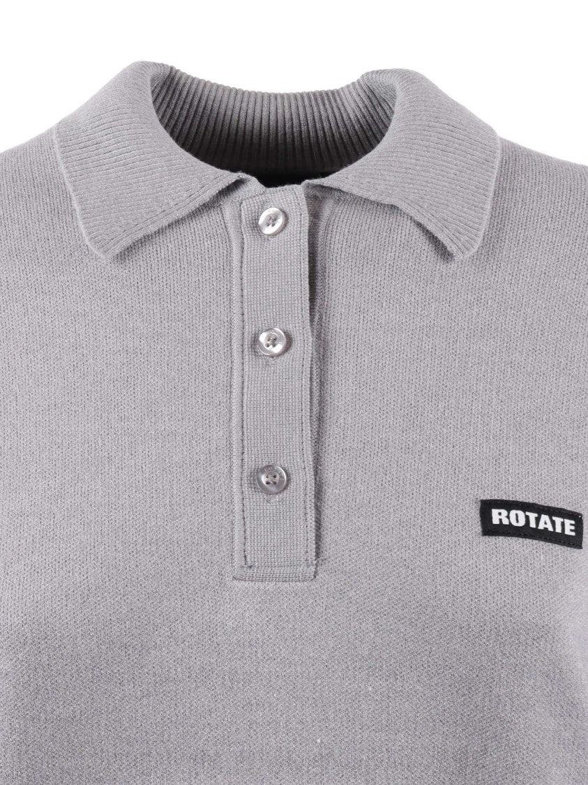 Rotate Grey Alloy Slinky Knit Polo Shirt