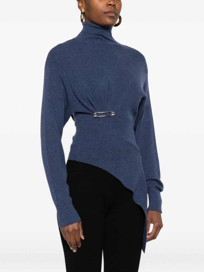 Lanvin Blue Safety Pin Asymmetric Roll Top