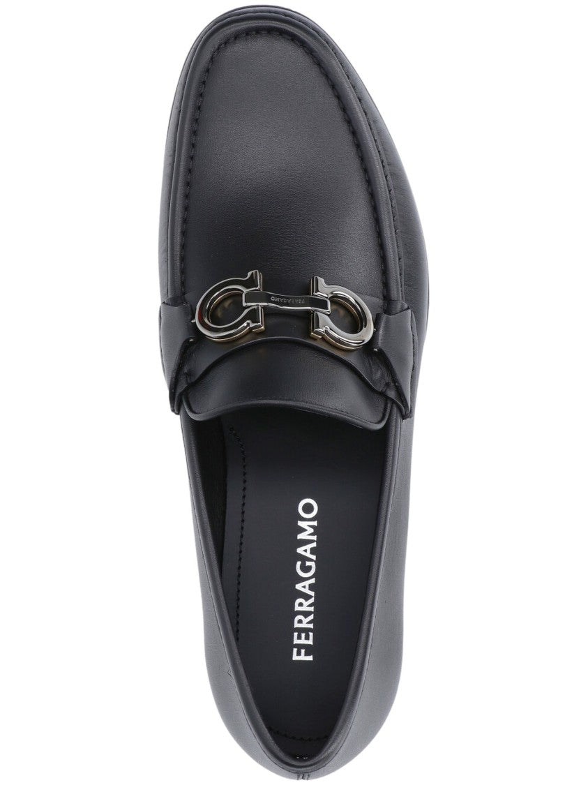 Ferragamo Black Leather Loafers With Metal Bit Detail