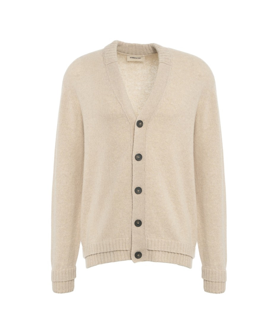 Atomo Factory Beige Relaxed-Fit Cardigan With Classic V-Neck And Button Closure